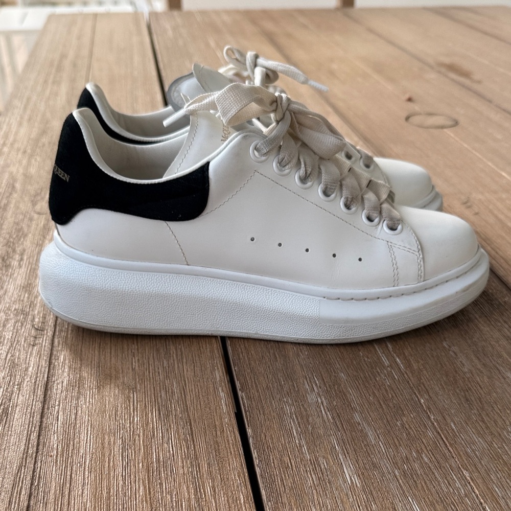 Alexander McQueen White and Black Leather Sneakers
